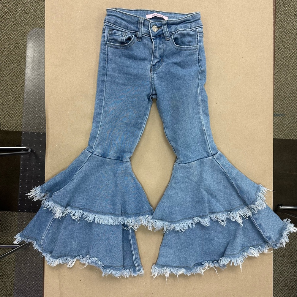 Kids Disco Cowgirl Flared Denim Jeans with Fringe Hem